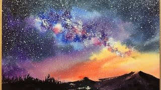 Watercolor Starry Night Sky Demonstration [upl. by Fritze866]