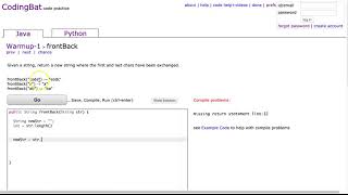 Codingbat  frontBack Java [upl. by Cates]