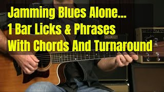 Acoustic Blues Guitar Lesson  1 Bar Licks And Phrases With Chords For Beginners Or Intermediates [upl. by Anik]