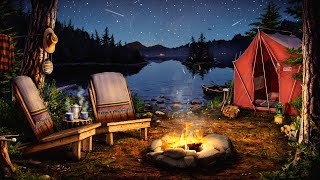 Campfire by the Lake Ambience with Crickets Owls Water amp Night Sounds for Relaxation amp Sleep [upl. by Masry]