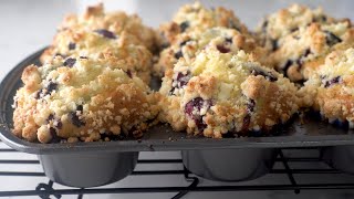 Easy Blueberry Muffins with Streusel Topping  Chichabon [upl. by Borrell]