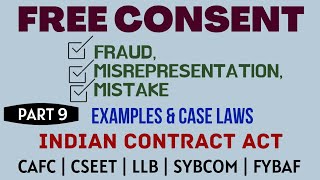 Fraud  Misrepresentation  Mistake  Free Consent  Indian Contract Act  Caselaws  Example [upl. by Rodrick]