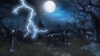 Creepy Graveyard Halloween Ambience  Thunder amp Rain Sounds  Haunted  3 Hours Spooky ASMR Cemetery [upl. by Erfert]