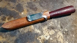 Knife forging experiment  Crazy knife handle and wood sheath [upl. by Oel]