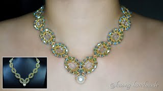 Oval shape beaded necklace tutorial DIY jewelry making [upl. by Suitangi]