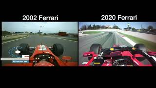 F1 2002 Ferrari vs 2020 Ferrari  Barcelona [upl. by Stone176]