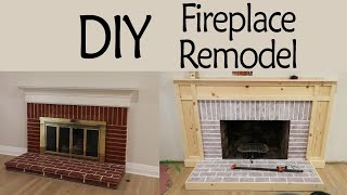 DIY Fireplace Remodel Pt 1 Whitewashing Brick amp Custom Surround [upl. by Eilarol716]