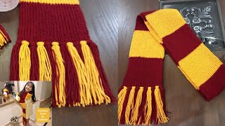 Knit Scarf Muffler for Beginners Step By Step  How to Knit Harry Potter Scarf in Gryffindor Colors [upl. by Neirbo21]