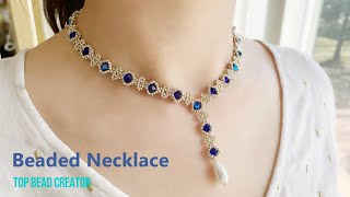 How to make beaded necklace Jewelry making tutorial Bicone Seed beads Teardrop [upl. by Bevis]