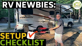 How to Setup Your RV Campsite for Beginners  Water Sewer Electric and Gear PLUS Newbie Checklist [upl. by Ahtnicaj220]