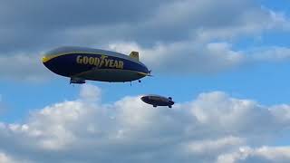 2 Goodyear Blimps flying at Wingfoot Lake hangar [upl. by Zilada56]