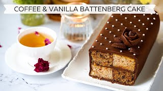 EGGLESS COFFEE VANILLA BATTENBERG TEA CAKE  Best Eggless British Tea Cake Recipe [upl. by Salim857]