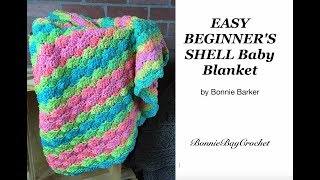 Easy Beginners Shell Baby Blanket by Bonnie Barker [upl. by Leatrice]