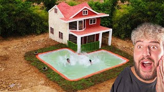 CONSTRUYEN UNA CASA REAL CON PISCINA EN MEDIO DE LA SELVA   Tecnología Primitiva [upl. by Teodoro]