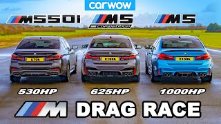 BMW M5 1000hp v M5 Comp v M550i  DRAG RACE [upl. by Tymothy]