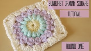 CROCHET Sunburst granny square tutorial ROUND ONE  Bella Coco [upl. by Sunda976]