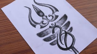 Lord Shiva Trishul  Beautiful Trishul Design  how to draw a trishul  Om step by step [upl. by Ogu191]