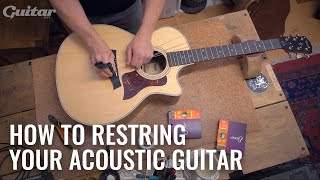 How to correctly restring your acoustic  Guitarcom DIY [upl. by Enyrb]