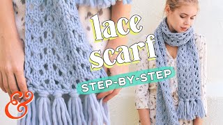 How to Knit a Chunky LACE SCARF for Beginners [upl. by Cilegna891]