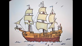 How to draw a pirate ship  Galleon [upl. by Alexa700]