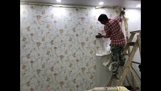 How to Wallpaper pasting in Living Room  Wallpaper ideas for Dining Living 2019 [upl. by Ilram819]