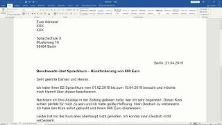 Beschwerdebrief B2 über Sprachkurs schreiben  B2 Brief schreiben Prüfung in Deutsch [upl. by Fayola459]